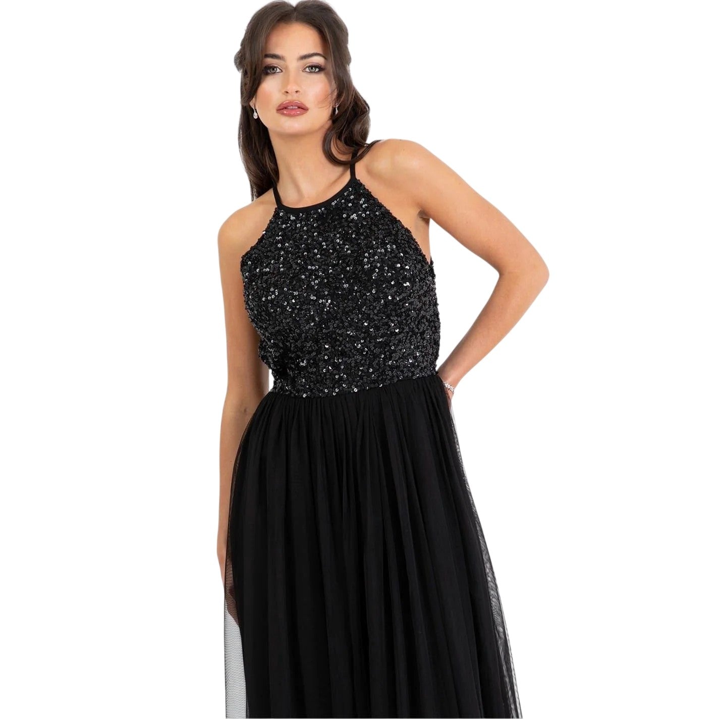 Black - Lifestyle - Deluxe Womens-Ladies Sequin Formal Midi Dress