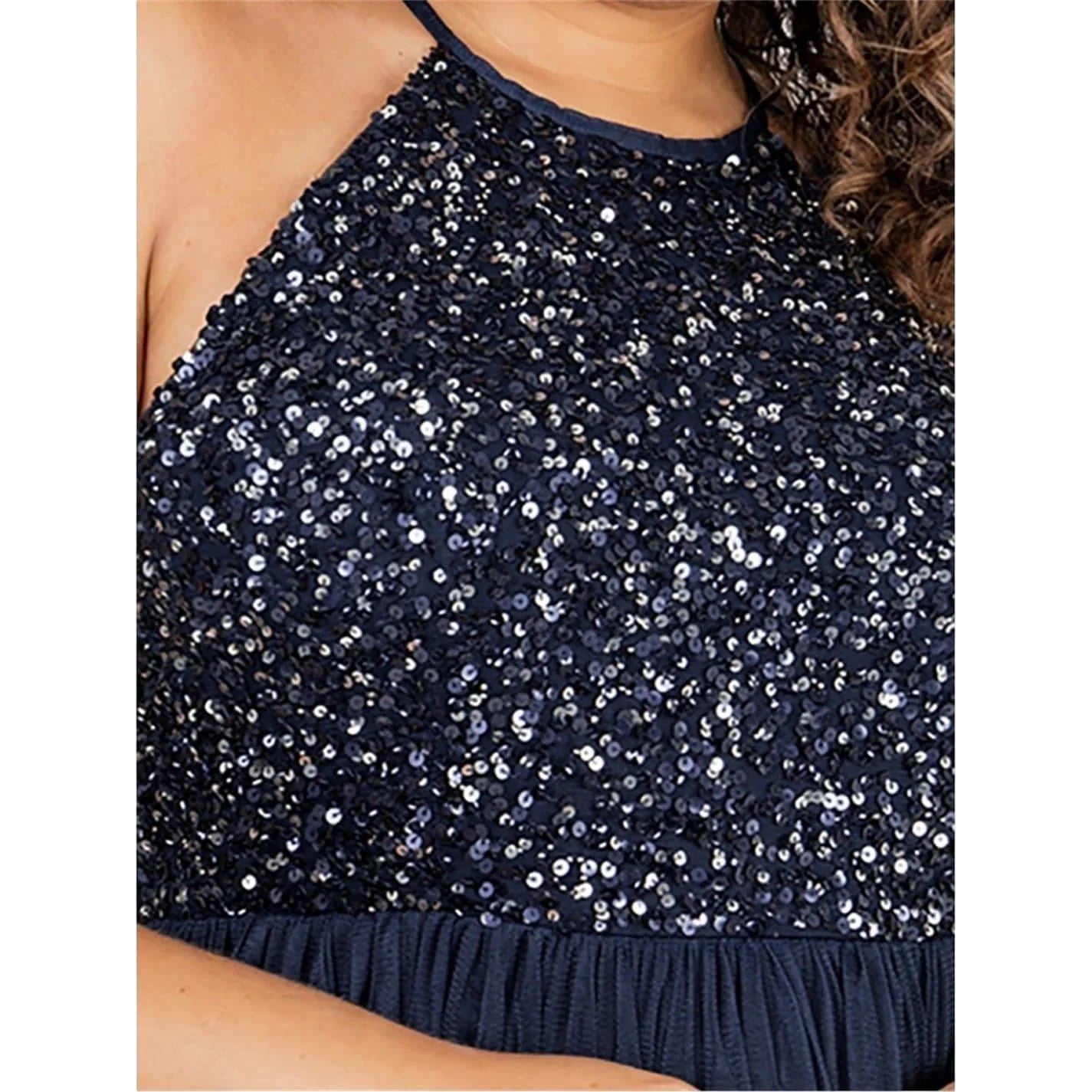 Navy - Lifestyle - Deluxe Womens-Ladies Sequin Formal Midi Dress
