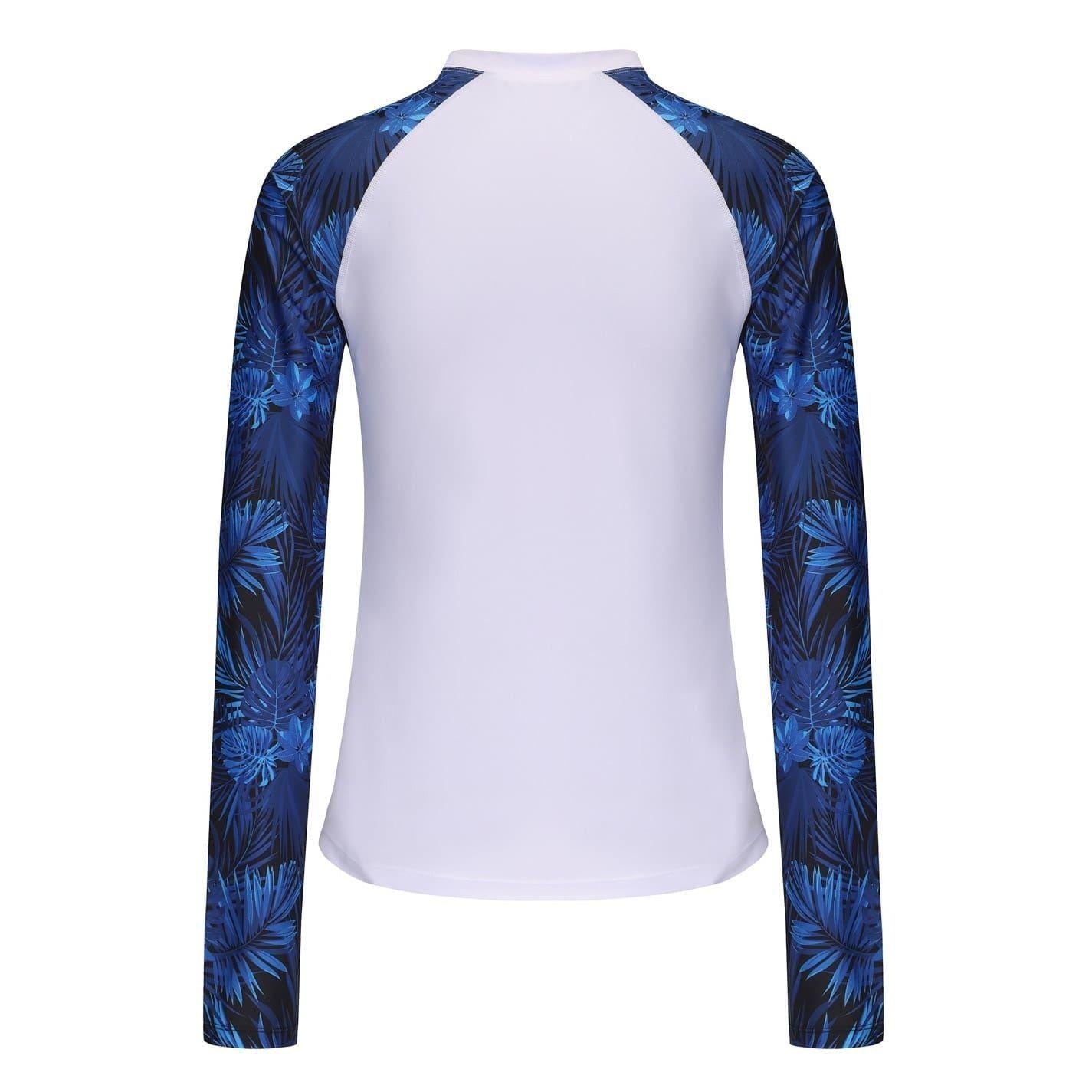 White - Back - Slazenger Womens-Ladies Palm Print Full Zip Swim Top