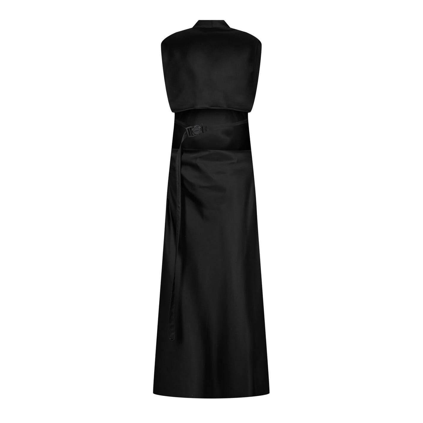 Black - Back - Off White Womens-Ladies Cut Out Satin Sleeveless Maxi Dress