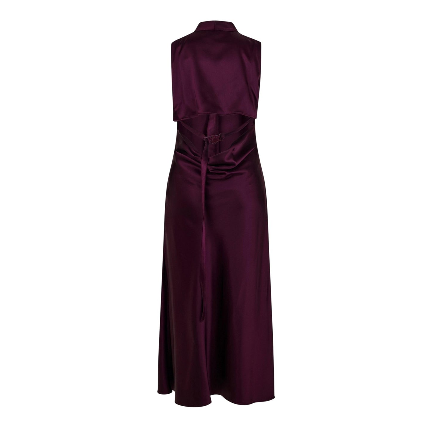Burgundy - Back - Off White Womens-Ladies Cut Out Satin Sleeveless Maxi Dress
