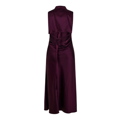 Burgundy - Back - Off White Womens-Ladies Cut Out Satin Sleeveless Maxi Dress