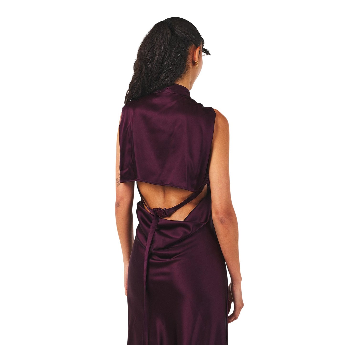 Burgundy - Lifestyle - Off White Womens-Ladies Cut Out Satin Sleeveless Maxi Dress