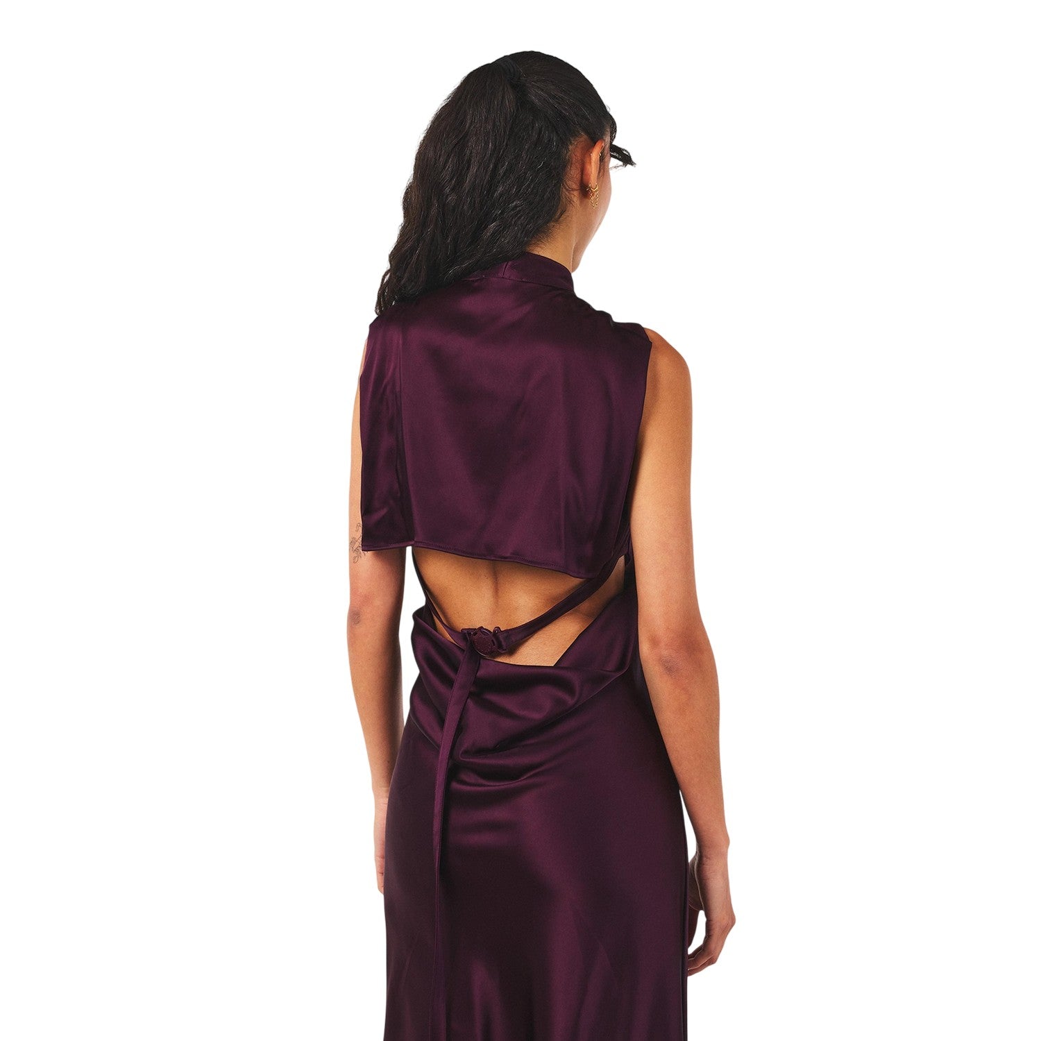 Burgundy - Lifestyle - Off White Womens-Ladies Cut Out Satin Sleeveless Maxi Dress