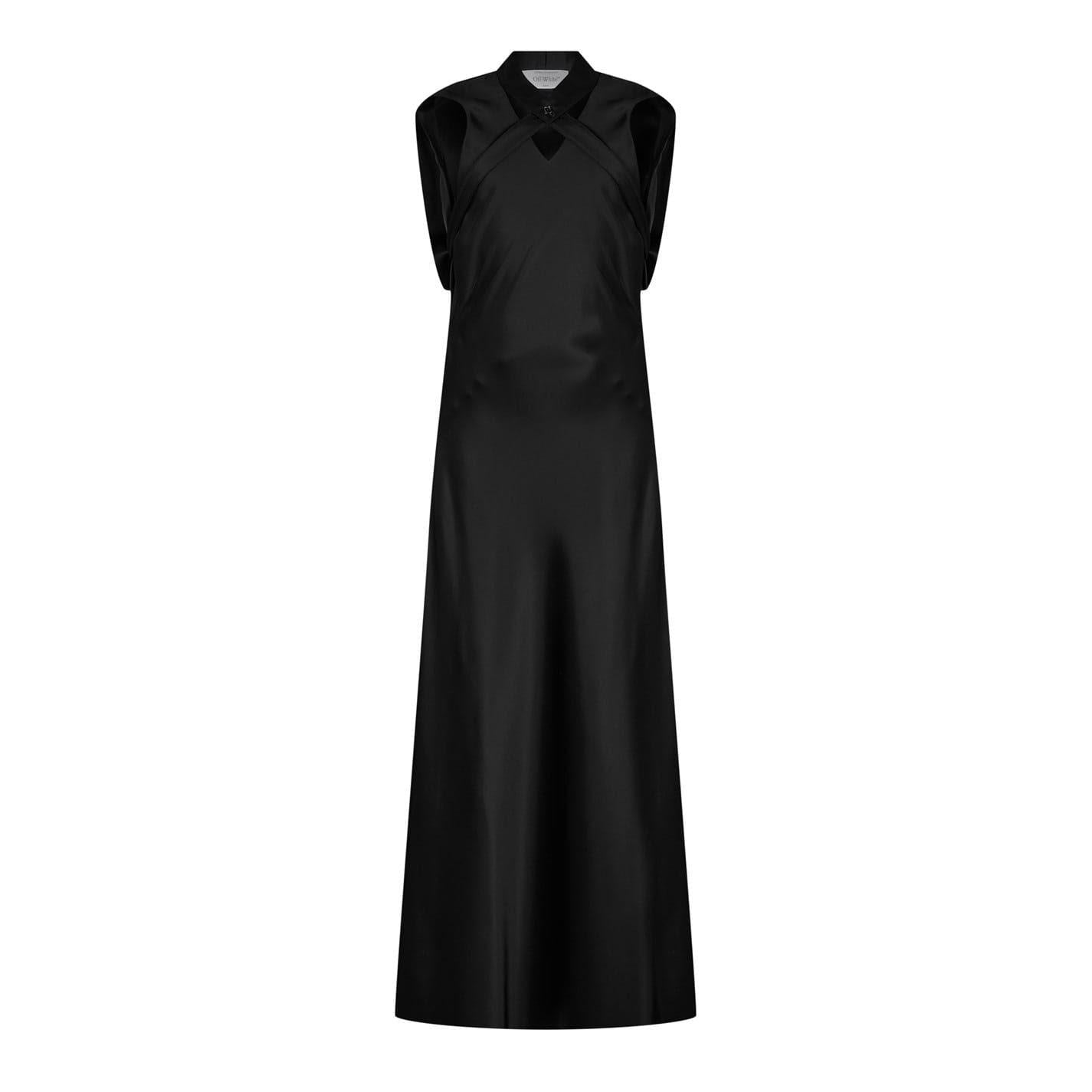 Black - Front - Off White Womens-Ladies Cut Out Satin Sleeveless Maxi Dress