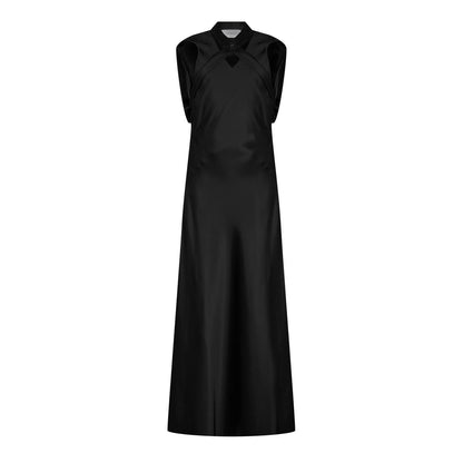 Black - Front - Off White Womens-Ladies Cut Out Satin Sleeveless Maxi Dress