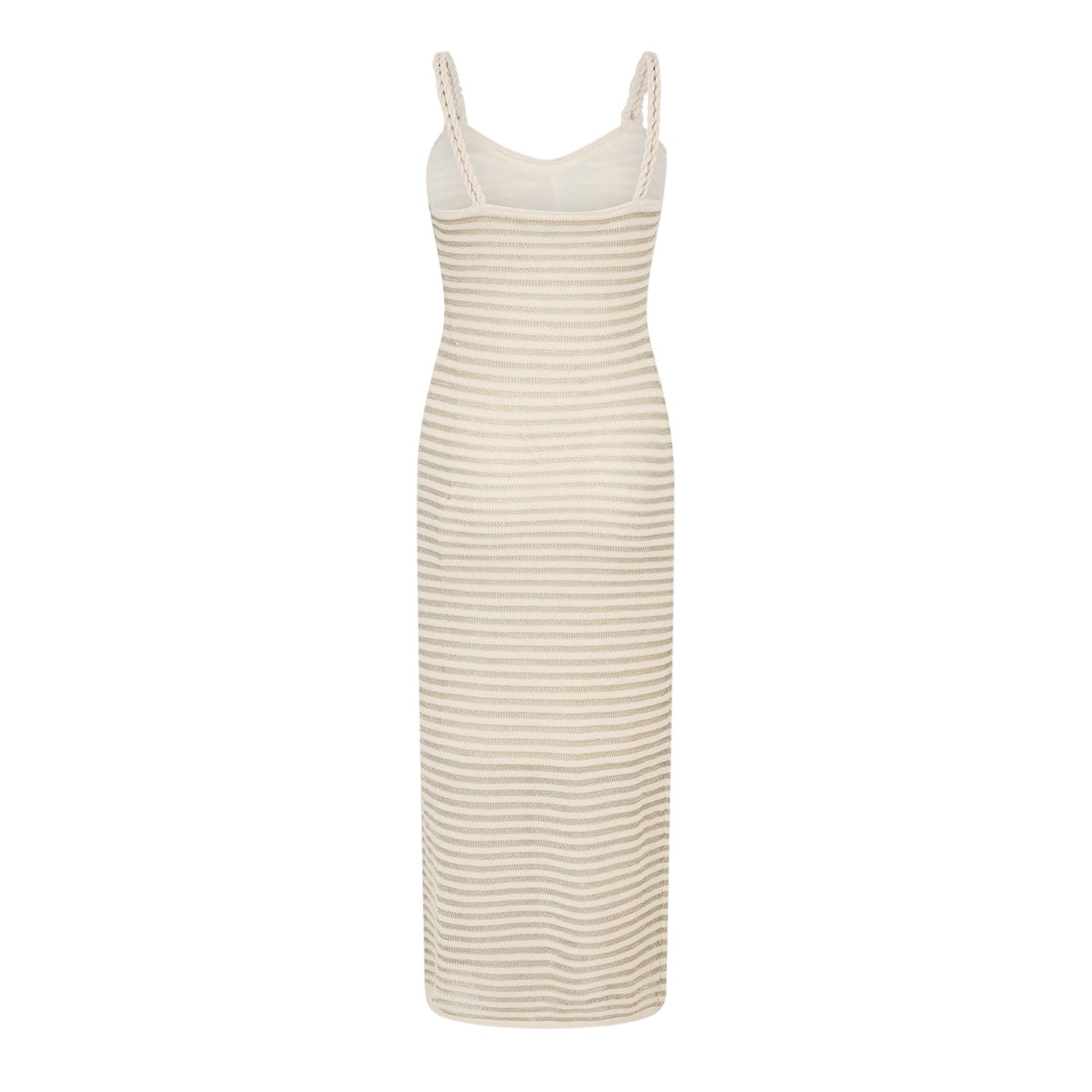 Cream-Gold - Back - French Connection Womens-Ladies Jerry Knitted Spaghetti Strap Sleeveless Midi Dress