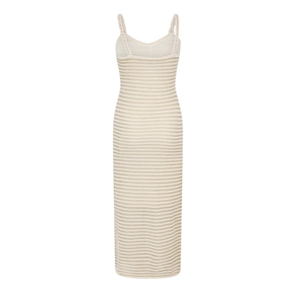 Cream-Gold - Back - French Connection Womens-Ladies Jerry Knitted Spaghetti Strap Sleeveless Midi Dress