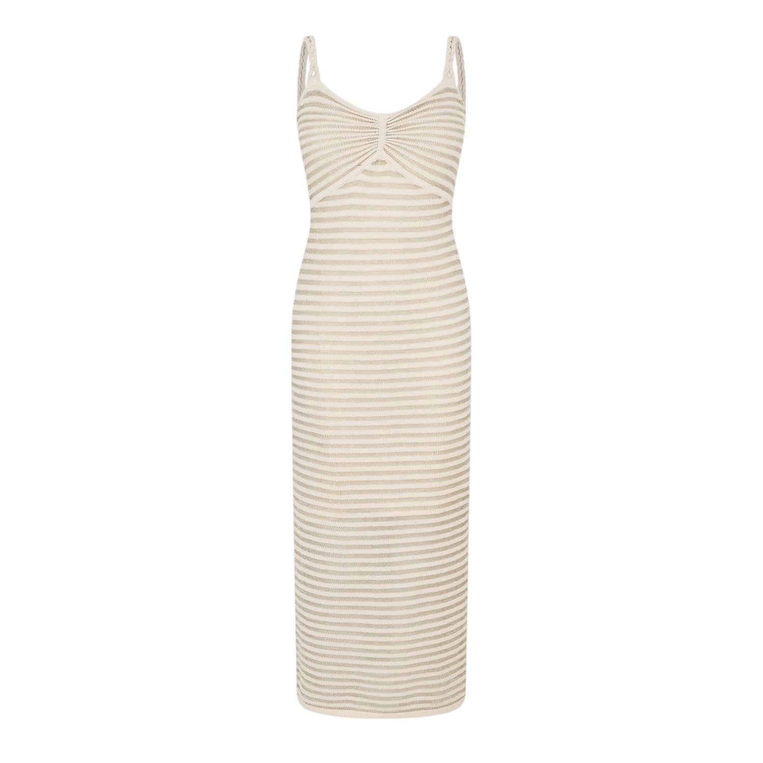 Cream-Gold - Front - French Connection Womens-Ladies Jerry Knitted Spaghetti Strap Sleeveless Midi Dress