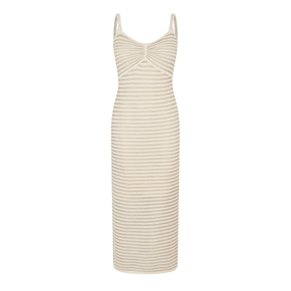 Cream-Gold - Front - French Connection Womens-Ladies Jerry Knitted Spaghetti Strap Sleeveless Midi Dress