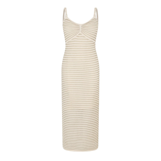 Cream-Gold - Front - French Connection Womens-Ladies Jerry Knitted Spaghetti Strap Sleeveless Midi Dress
