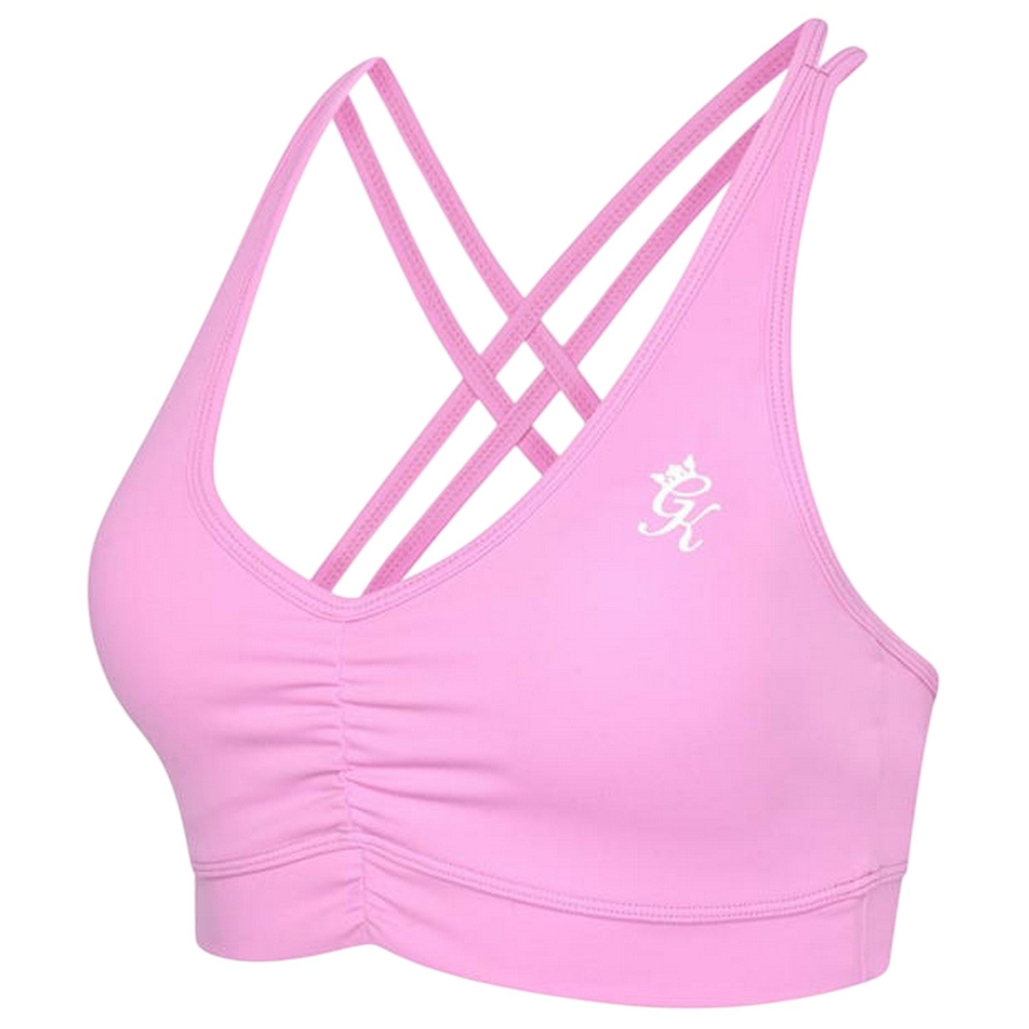 Pink - Side - Gym King Womens-Ladies Scrunch Criss-Cross Sports Bra