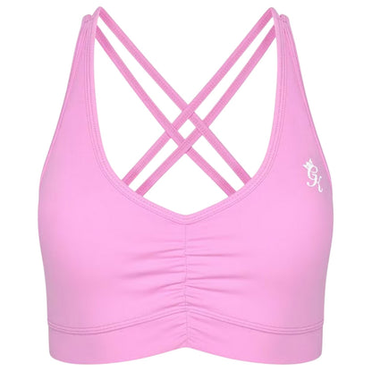 Pink - Front - Gym King Womens-Ladies Scrunch Criss-Cross Sports Bra