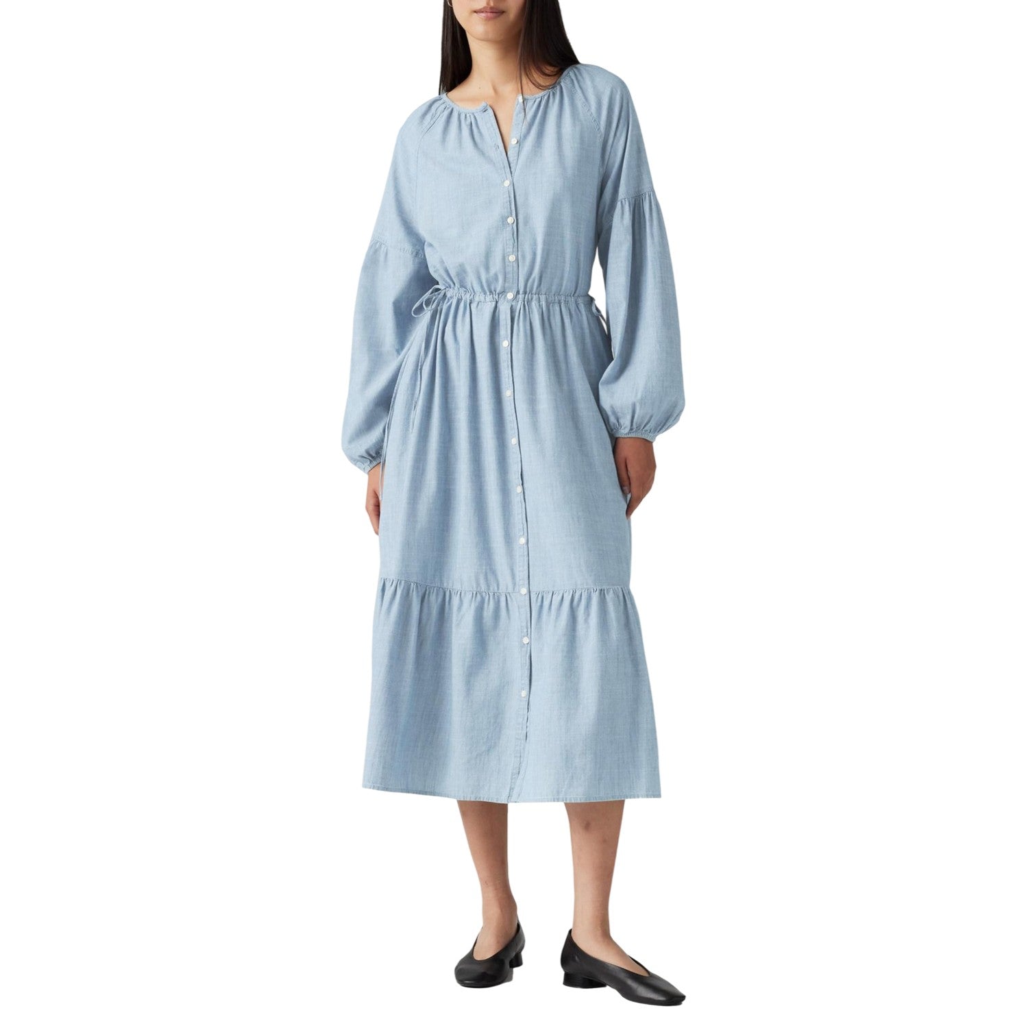 Light Blue - Side - Levis Womens-Ladies Jolene Crew Neck 3-4 Sleeve Maxi Dress