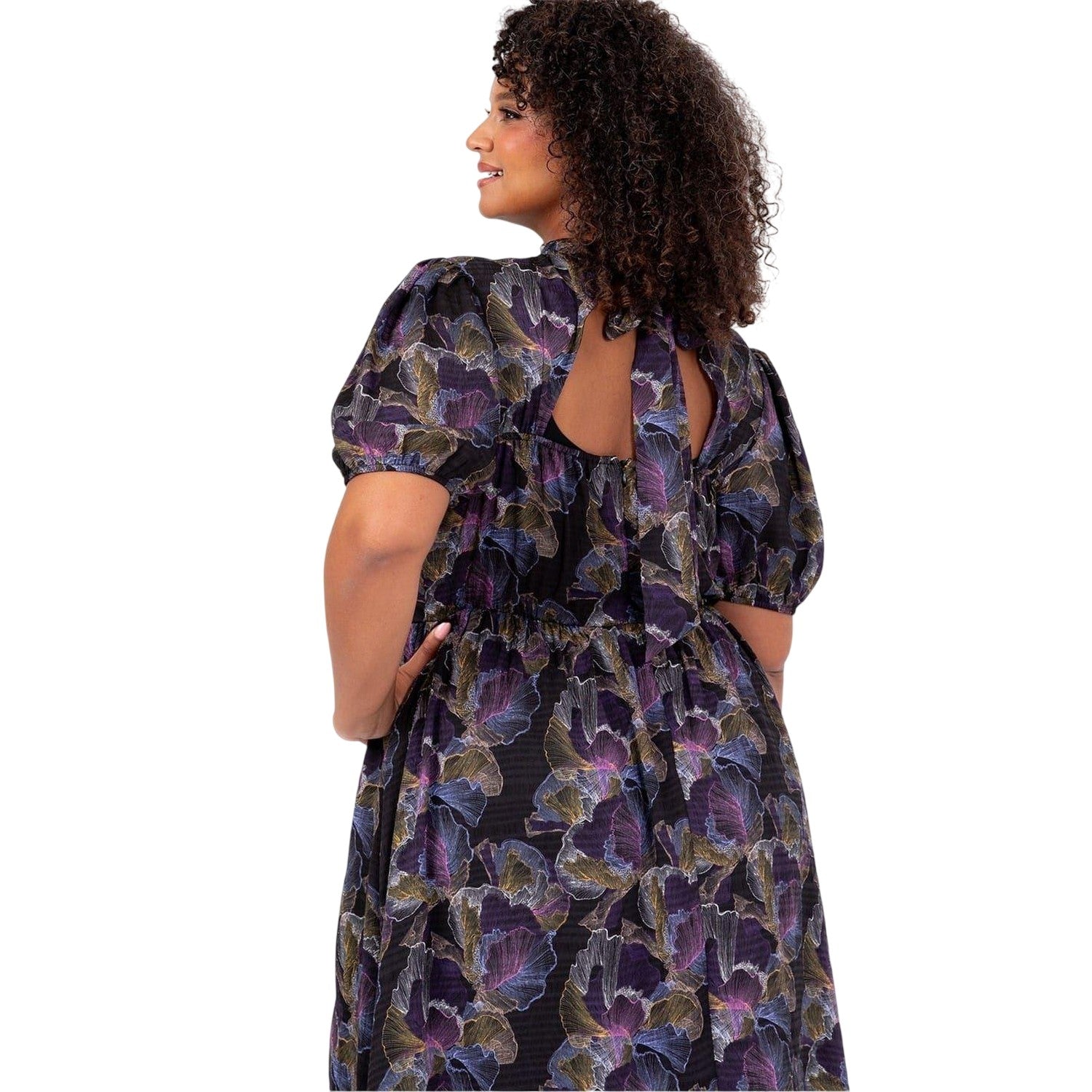 Multicoloured Print - Lifestyle - Lovedrobe Womens-Ladies Keyhole Regular Puff Sleeve Midi Dress