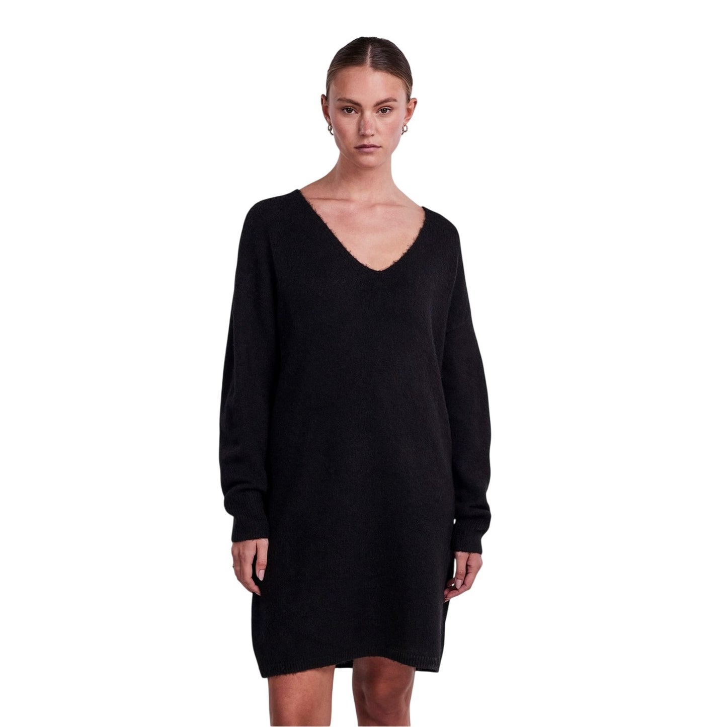 Black - Side - Pieces Womens-Ladies Knitted Turtle Neck Sweater Dress