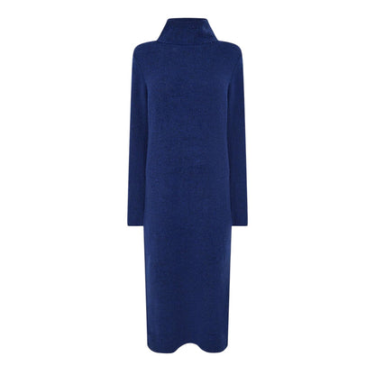 Blue - Front - Pieces Womens-Ladies Knitted Turtle Neck Sweater Dress