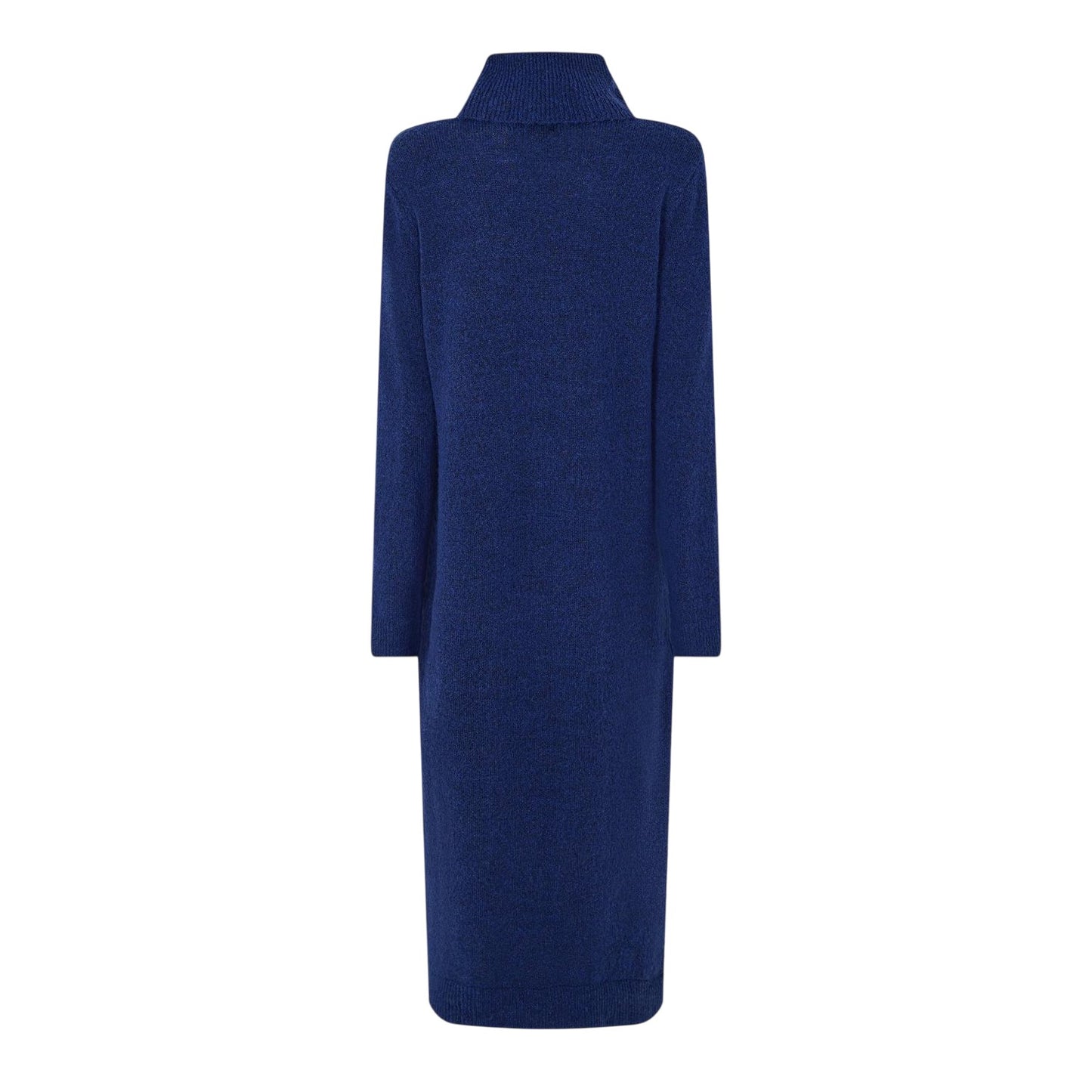 Blue - Back - Pieces Womens-Ladies Knitted Turtle Neck Sweater Dress