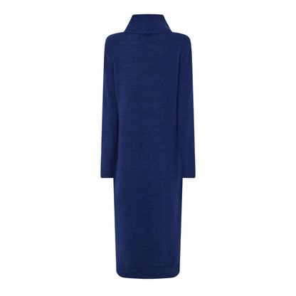 Blue - Back - Pieces Womens-Ladies Knitted Turtle Neck Sweater Dress