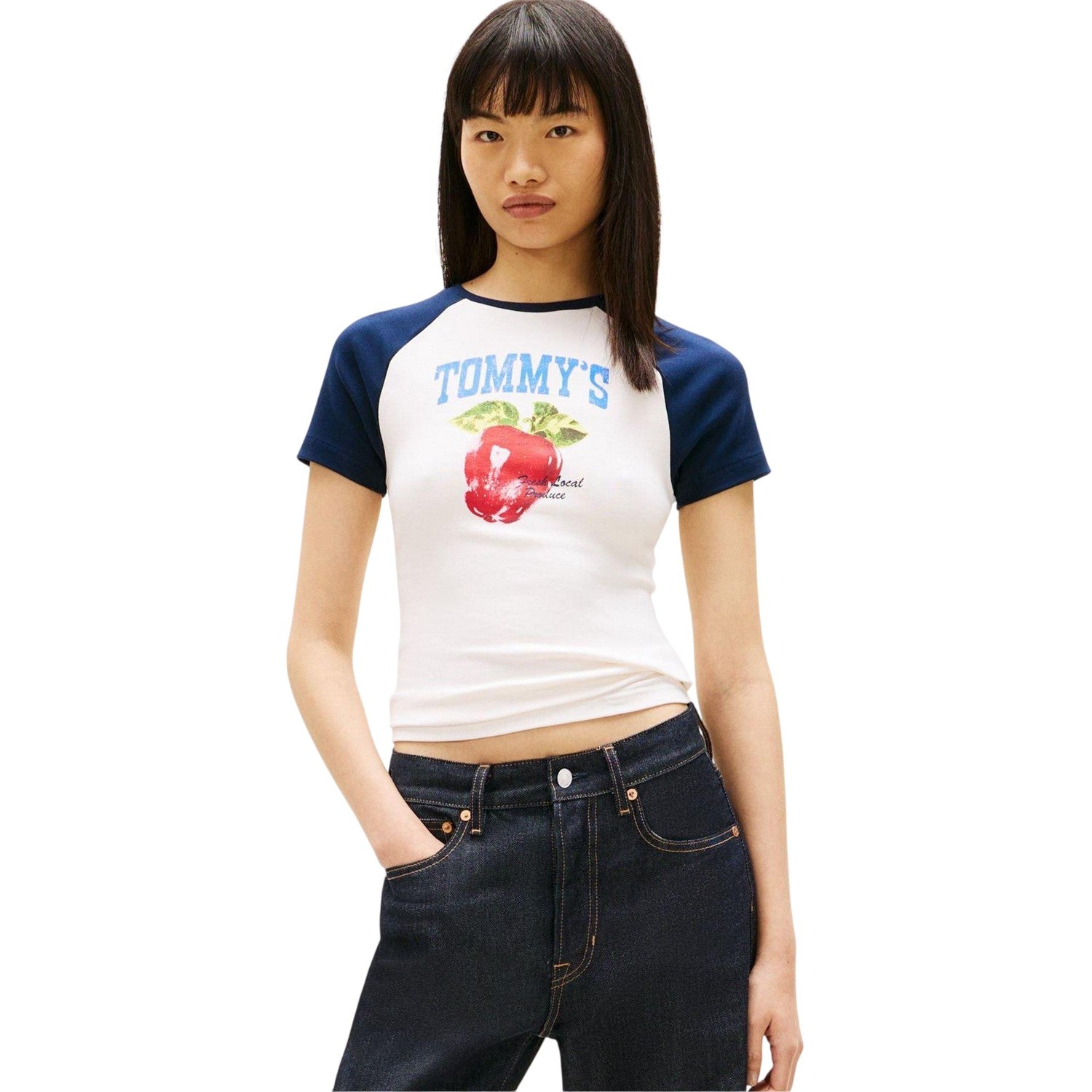 Antique White - Side - Tommy Jeans Womens-Ladies Fruit Slim T-Shirt