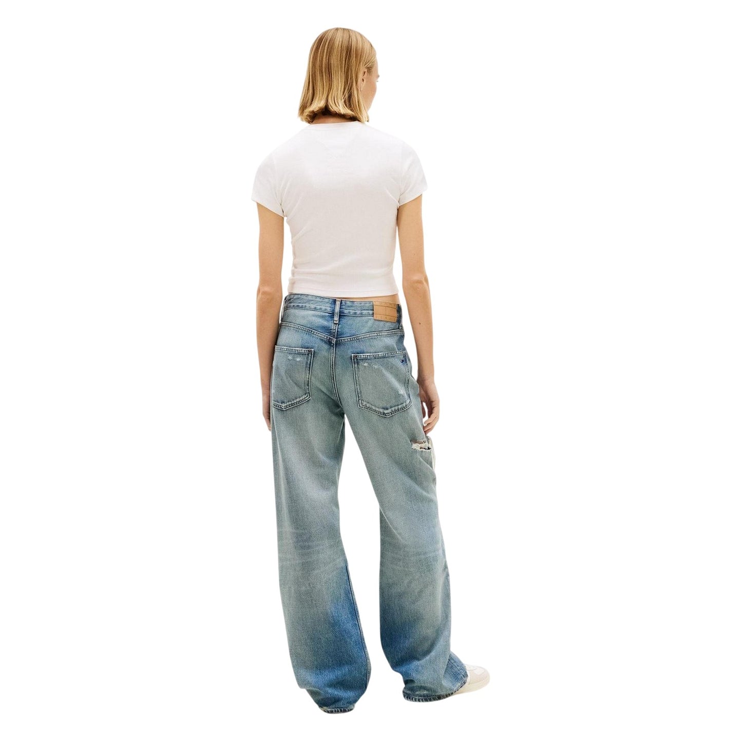 Ecru - Back - Tommy Jeans Womens-Ladies Logo Ribbed Slim T-Shirt