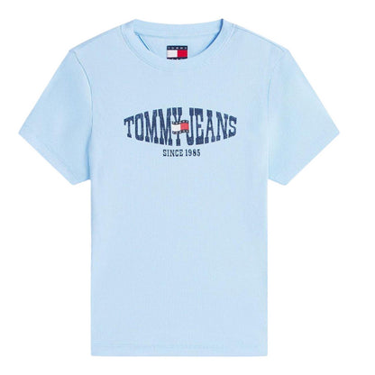 Light Blue - Front - Tommy Jeans Womens-Ladies Logo Ribbed Slim T-Shirt