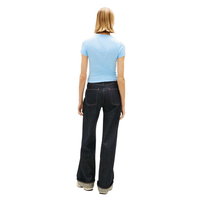 Light Blue - Back - Tommy Jeans Womens-Ladies Logo Ribbed Slim T-Shirt