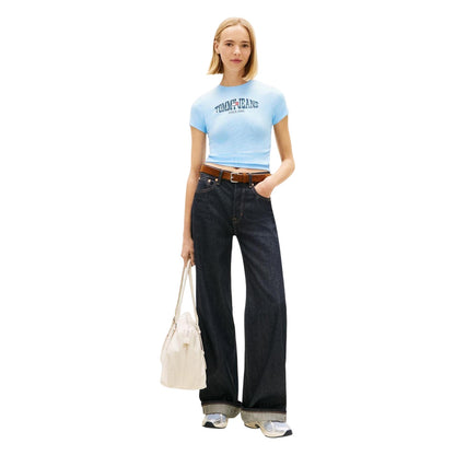 Light Blue - Lifestyle - Tommy Jeans Womens-Ladies Logo Ribbed Slim T-Shirt