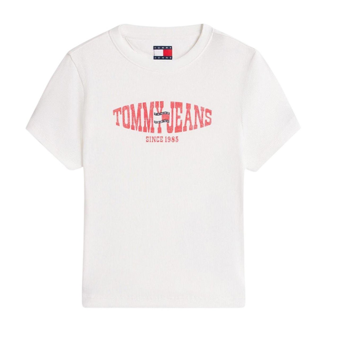 Ecru - Front - Tommy Jeans Womens-Ladies Logo Ribbed Slim T-Shirt