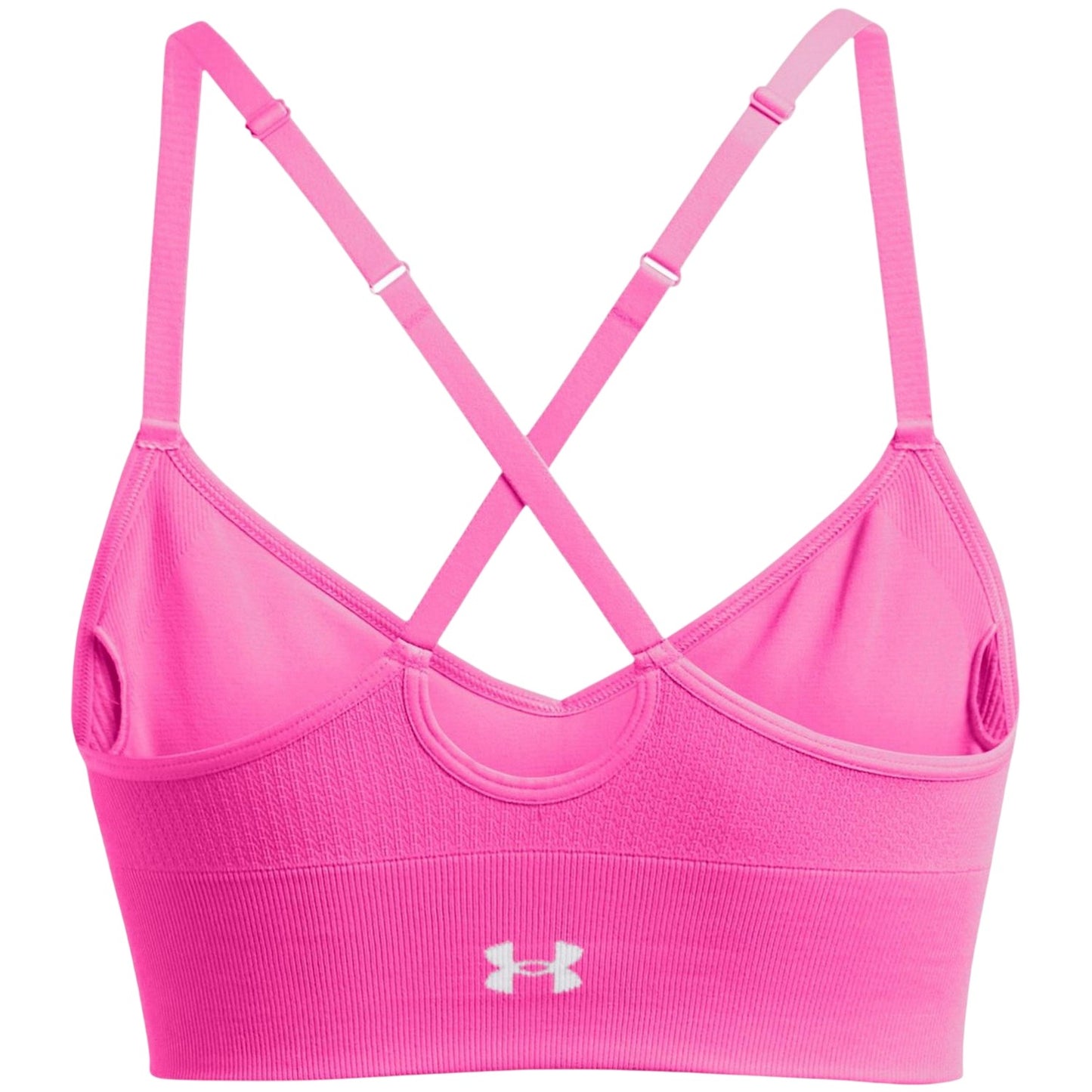 Pink-White - Back - Under Armour Womens-Ladies Seamless Spaghetti Strap Sports Bra