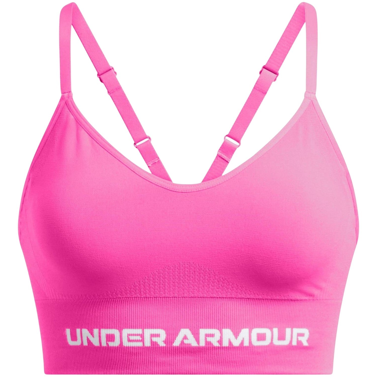 Pink-White - Front - Under Armour Womens-Ladies Seamless Spaghetti Strap Sports Bra