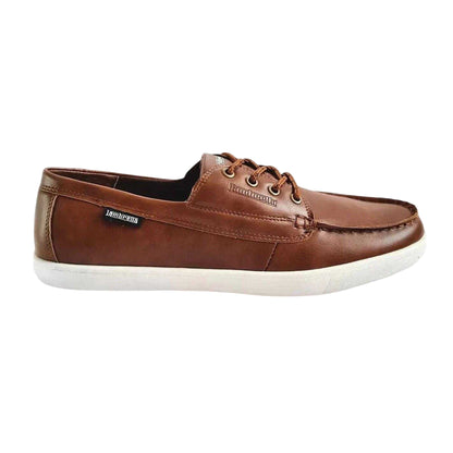 Tan - Front - Lambretta Mens Vulkn Leather Moc Toe Casual Flat Boat Shoes