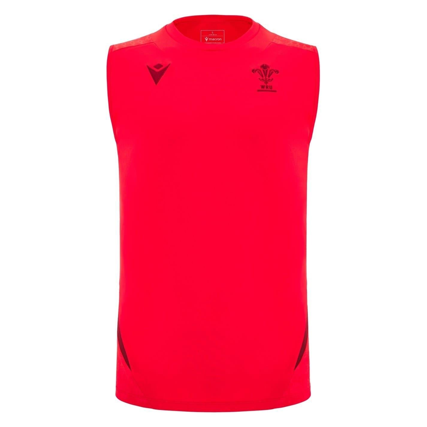 Red - Front - Macron Mens 2025 Wales RU Sleeveless Rugby Shirt