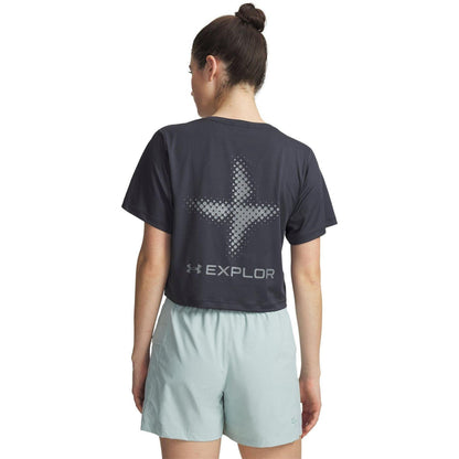 Anthracite - Back - Under Armour Womens-Ladies Explor Trail Run Crop T-Shirt