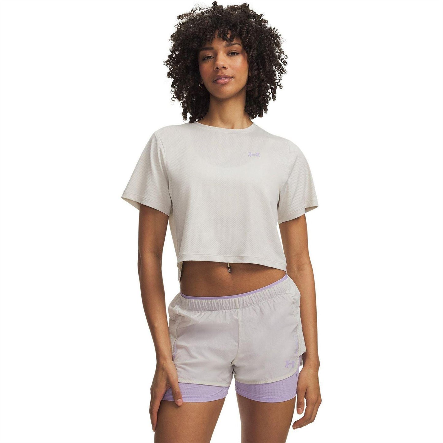 White-Purple - Front - Under Armour Womens-Ladies Explor Trail Run Crop T-Shirt