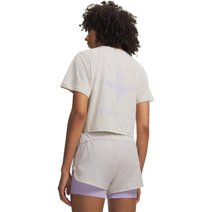 White-Purple - Back - Under Armour Womens-Ladies Explor Trail Run Crop T-Shirt