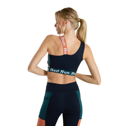 Navy - Back - Red Run Womens-Ladies Colour Block Sports Bra