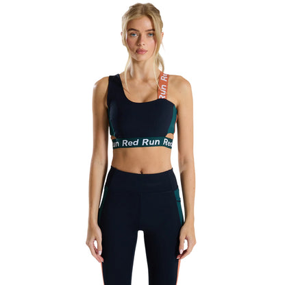 Navy - Side - Red Run Womens-Ladies Colour Block Sports Bra