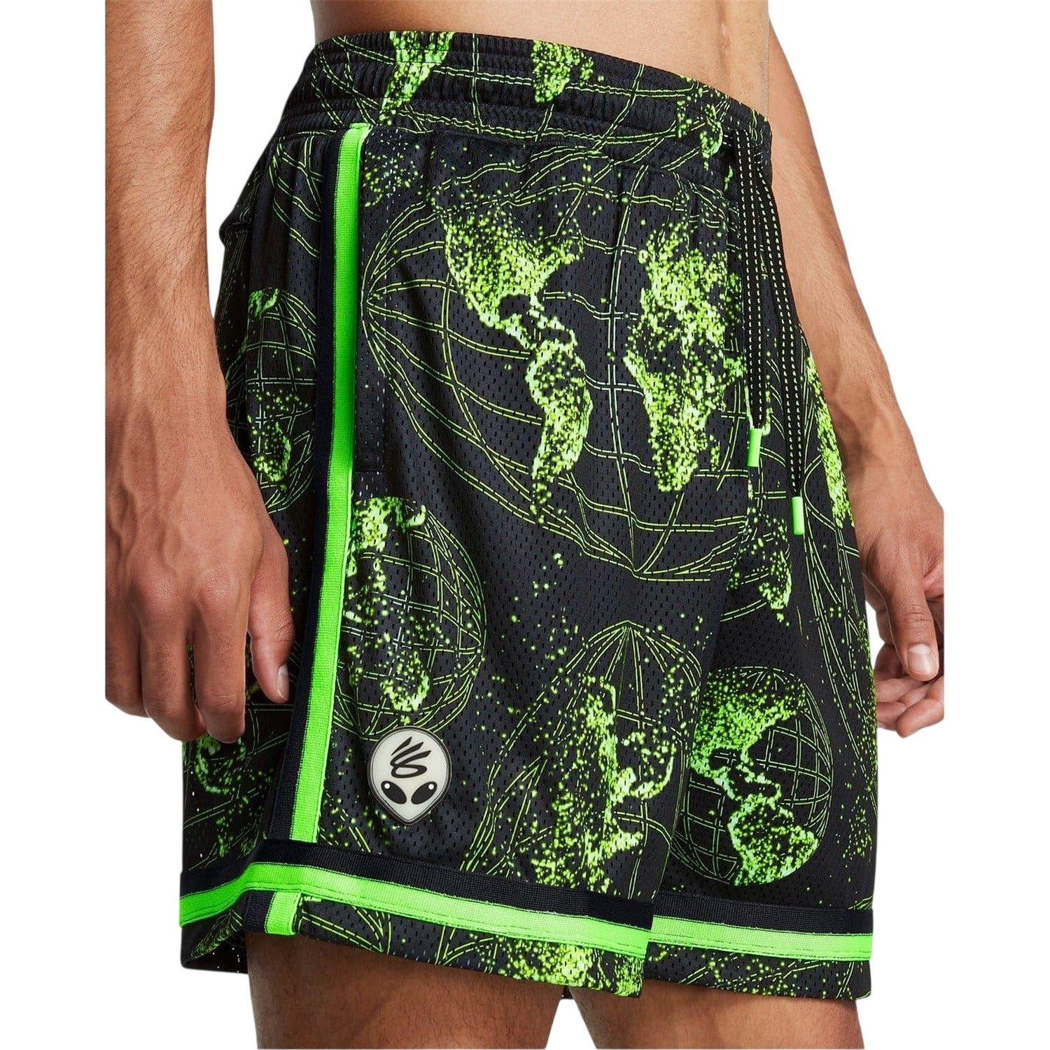 Black-Grey-Green Print - Side - Under Armour Mens Curry Statement World Map Basketball Shorts