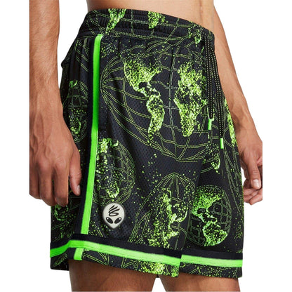 Black-Grey-Green Print - Side - Under Armour Mens Curry Statement World Map Basketball Shorts