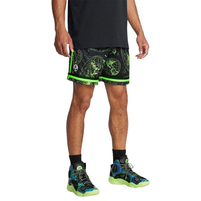 Black-Grey-Green Print - Lifestyle - Under Armour Mens Curry Statement World Map Basketball Shorts