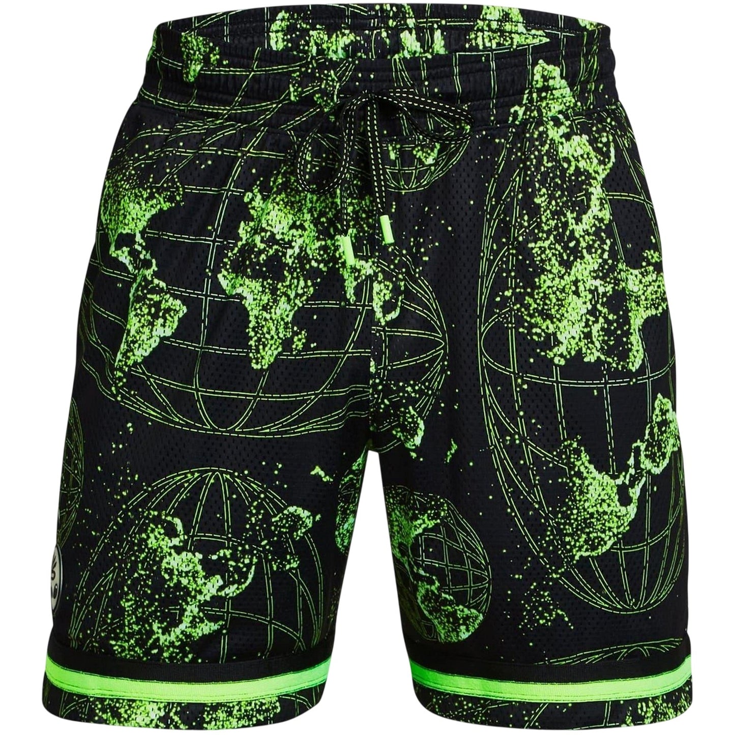 Black-Grey-Green Print - Front - Under Armour Mens Curry Statement World Map Basketball Shorts