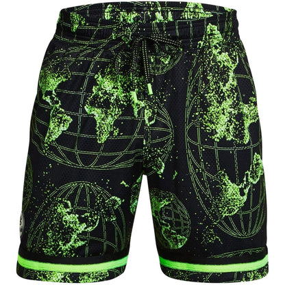 Black-Grey-Green Print - Front - Under Armour Mens Curry Statement World Map Basketball Shorts