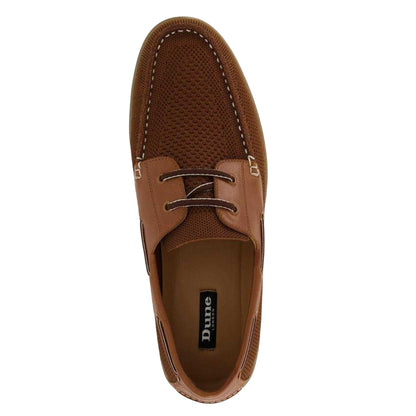 Tan - Side - Dune London Mens Textured Leather Flat Boat Shoes