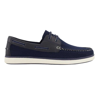 Navy - Front - Dune London Mens Textured Leather Flat Boat Shoes