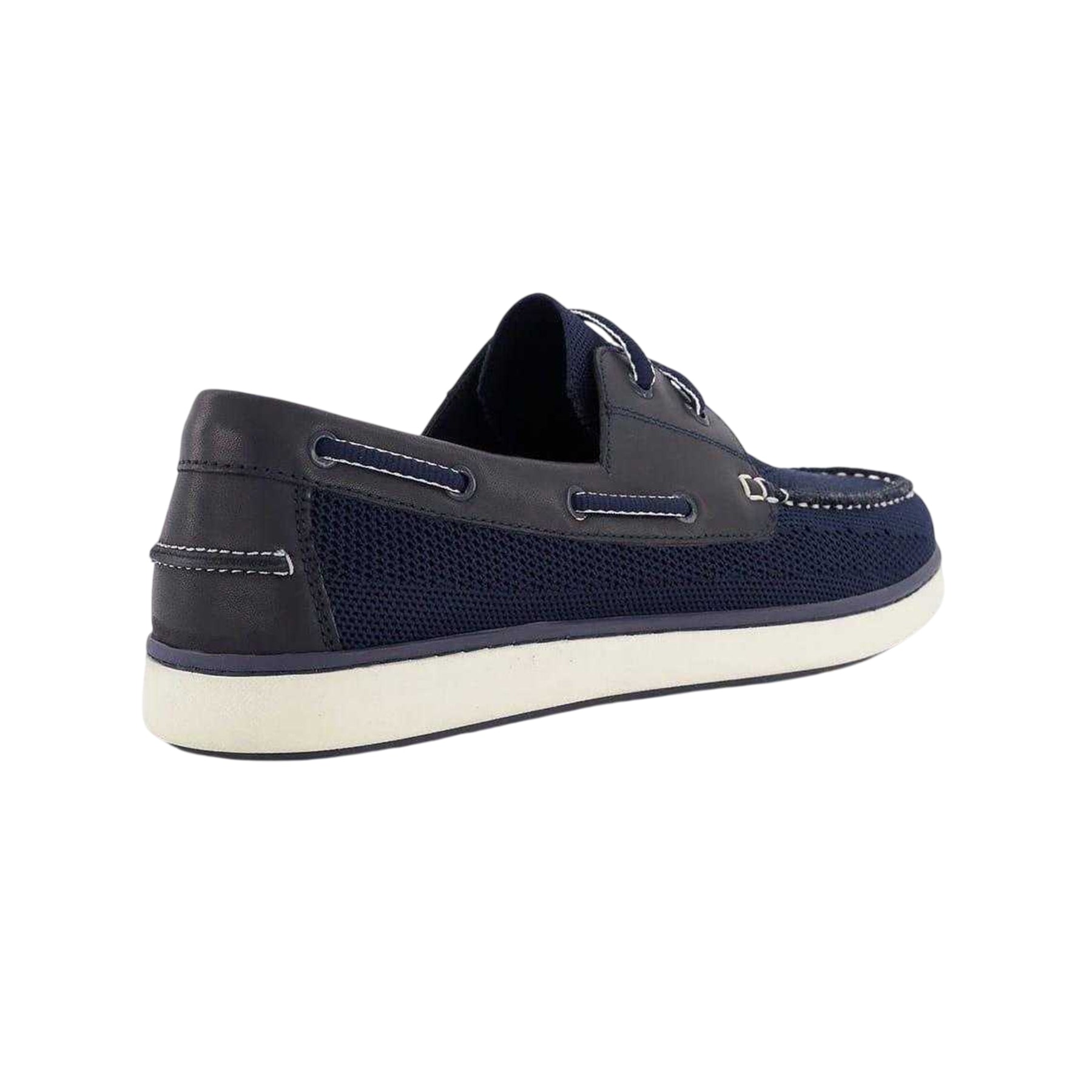Navy - Back - Dune London Mens Textured Leather Flat Boat Shoes