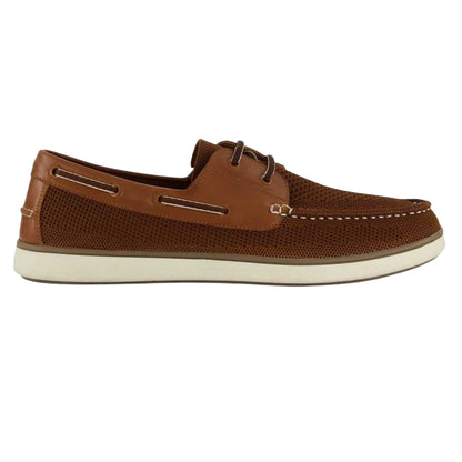 Tan - Front - Dune London Mens Textured Leather Flat Boat Shoes