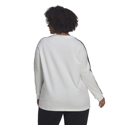 White - Back - Adidas Womens-Ladies 3 Stripes Long-Sleeved Top