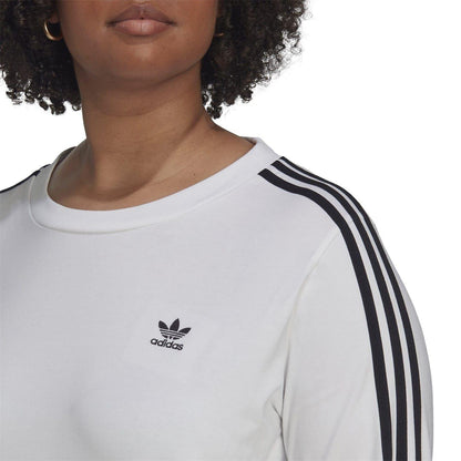White - Side - Adidas Womens-Ladies 3 Stripes Long-Sleeved Top
