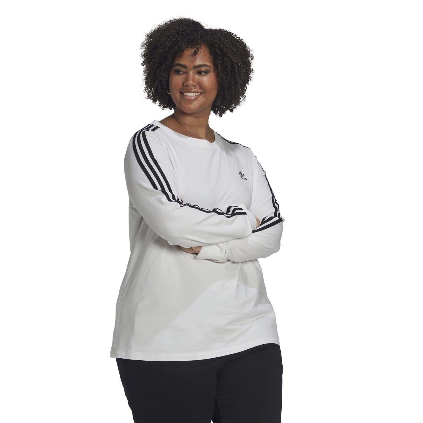 White - Pack Shot - Adidas Womens-Ladies 3 Stripes Long-Sleeved Top